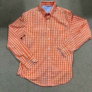 Banana Republic Grant Slim Fit Orange and White Gingham Checkered Dress Shirt